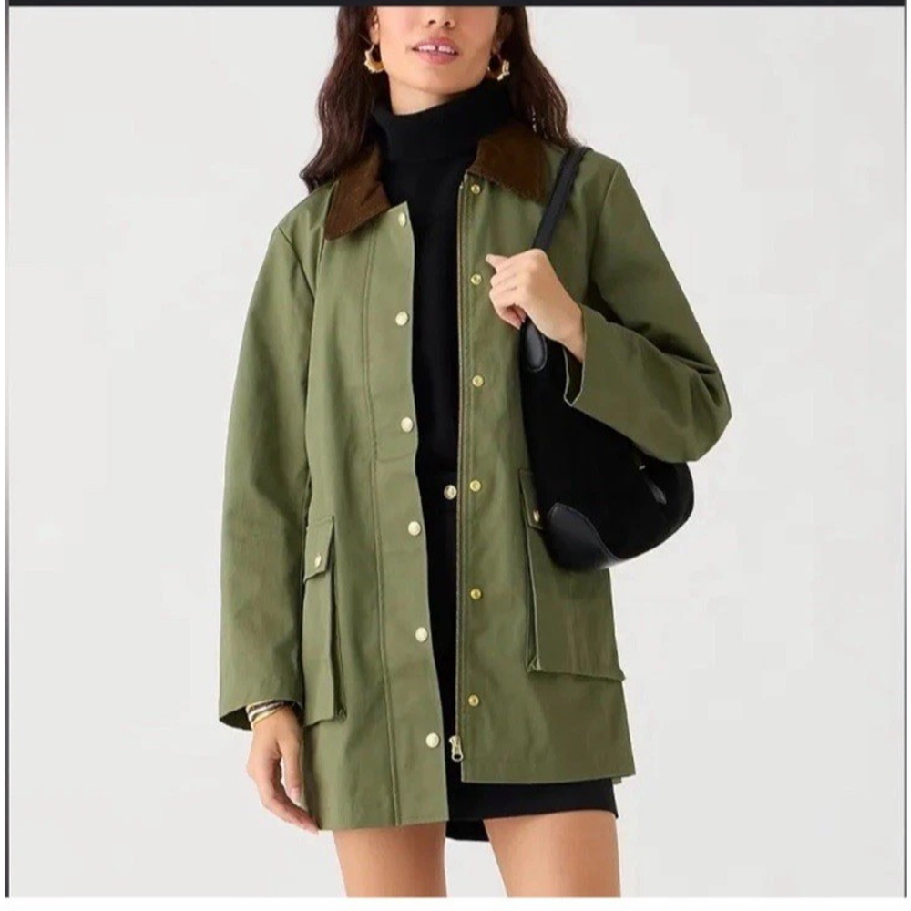 NWT J. Crew Heritage Barn Jacket Green Waxed Canvas Twill Womens S Chore Coat - Picture 16 of 16